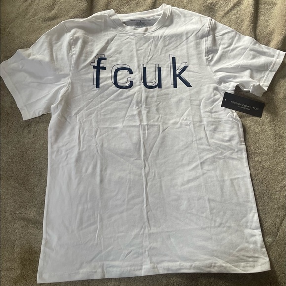 French Connection White Tee with Navy Logo - Picture 1 of 3